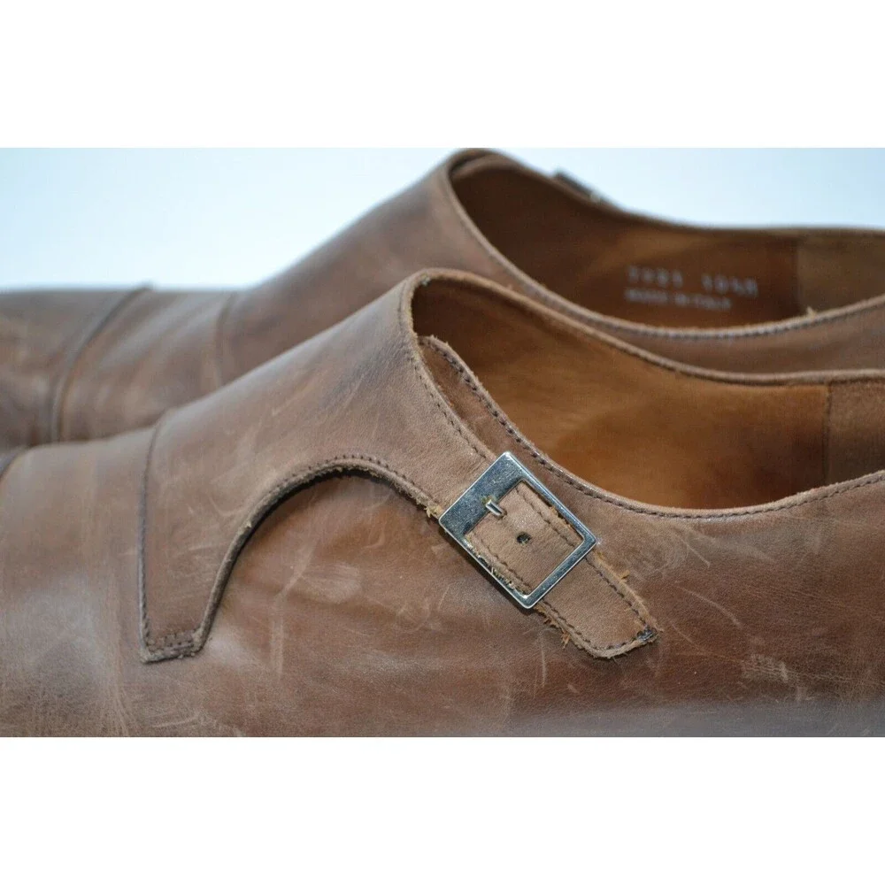 Massimo Matteo 7921 Cuoio Brown Single Monk Dress Shoes Mens 10.5 M Oxford ITALY